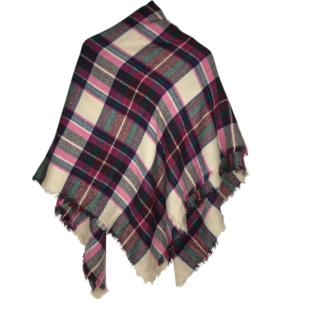 BLANKET SCARF Tartan Plaid Fringe Oversized Holiday Festive Christmas Cozy Shawl
